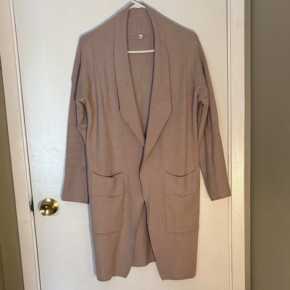 Amazon Women's Long Open Front Blazer Jacket in Taupe